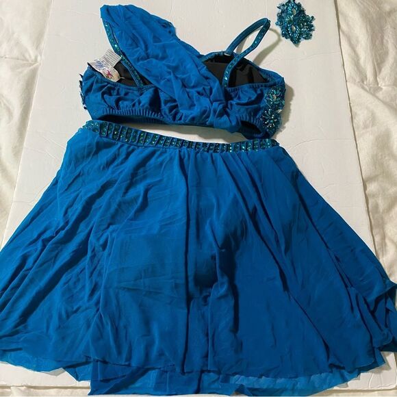 Glamour solo 2 piece dance costume teal blue lyrical embellished bling MA adult - Picture 6 of 11